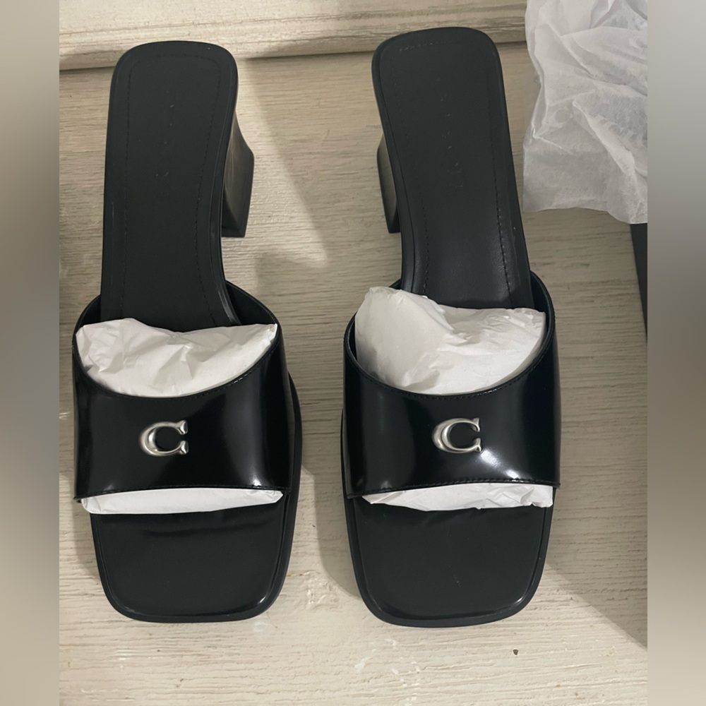 Coach Women Sculpted C Block Heel Sandal Sz 9 regular